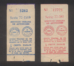 Antiguo Ticket de Servicio Urbano de la Ciudad de Guatemala (5 cts.)